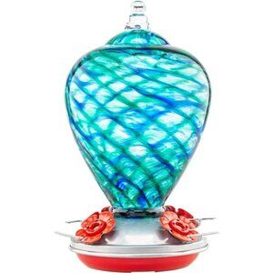 Hummingbird Feeders,34OZ Hand BlownGlass Hummingbird Feeder for Outdoors Hanging